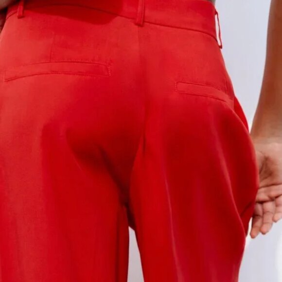 NWT ZARA FLOWY PLEATED PANTS BRIGHT RED - Picture 8 of 8